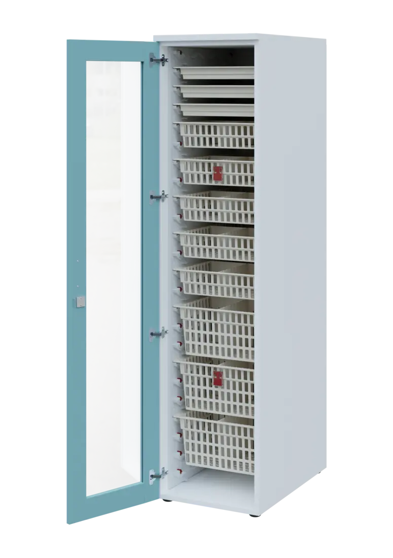EUROMEDICA S - 46 ABS skříň léková boxová, 1-dveřová/prosklená, levá, 1950x460x735, korpus bílý, dví